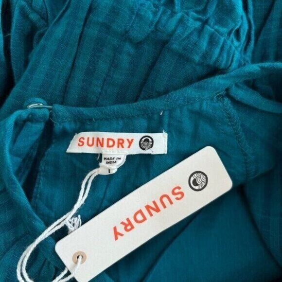 Anthropologie Sundry Blue Gingham Tiered Midi Dress - Picture 10 of 10